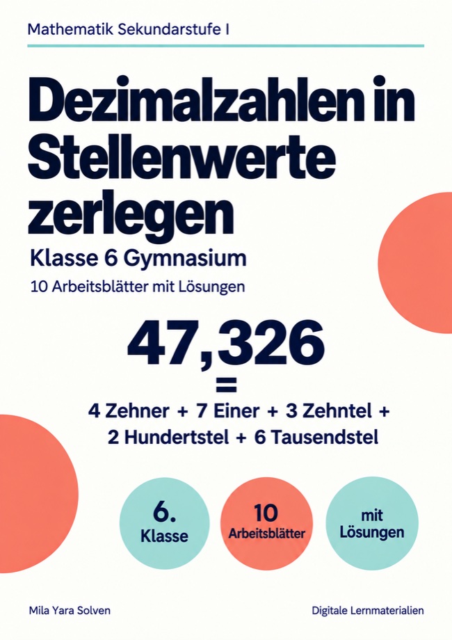 Cover: Dezimalzahlen in Stellenwerte zerlegen Klasse 6 Gymnasium