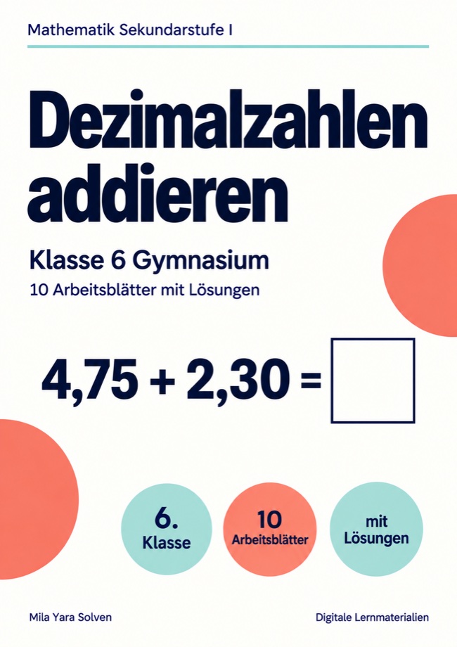 Cover: Dezimalzahlen addieren Klasse 6 Gymnasium