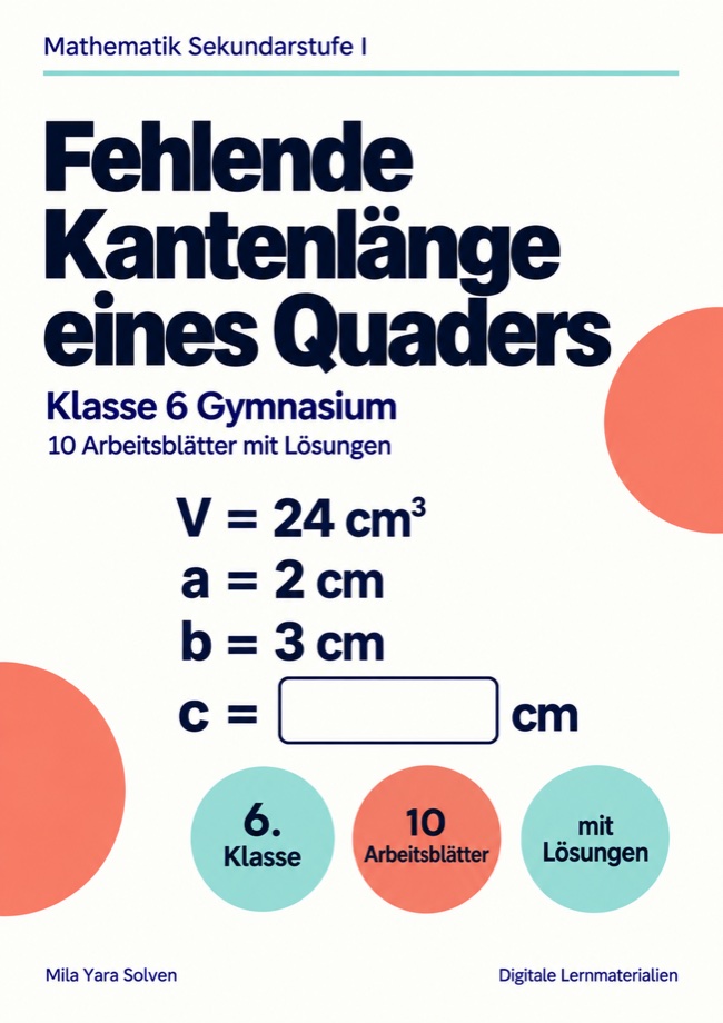 Cover: Fehlende Kantenlänge eines Quaders Klasse 6 Gymnasium